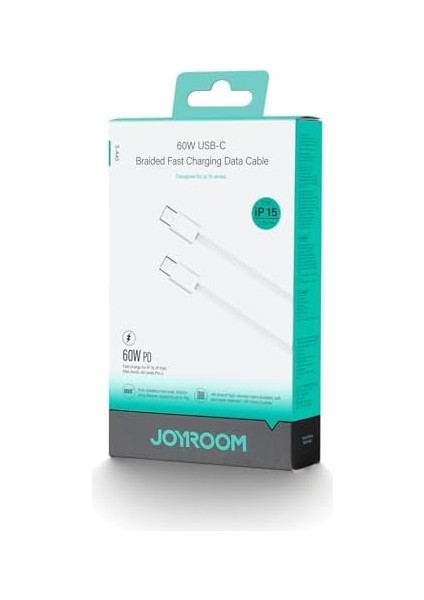 S-A45 Ben Serisi 60W Örgülü Hızlı Şarj Tip-C - Tip-C Veri Kablosu, 1 Metre Uzunluk, Beyaz modelleri