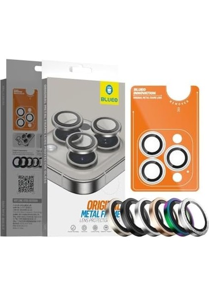 Blueo 16/16 Plus / 16 Pro / 16 Pro Max Uyumlu Metal Frame Aplikatörlü Kamera Lens Camı Koruyucu (Natural Gri, 16 Pro / 16 Pro Max) modelleri