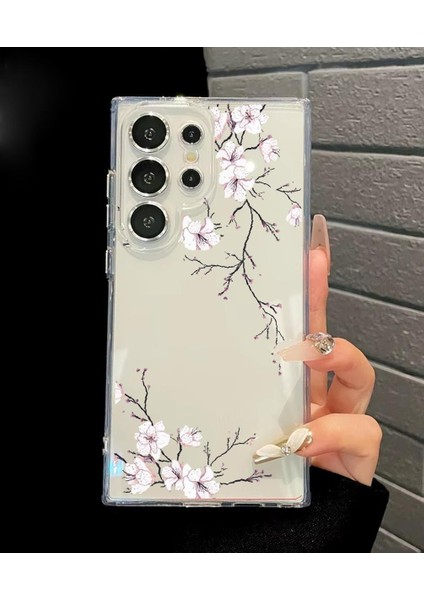 Galaxy S25 Ultra ile Uyumlu SFF01 Şeffaf Desenli Telefon Kılıfı - Ince, Esnek, Darbe Önleyici Koruma, Şık ve Hafif Tasarım (Kirazçiçeği)