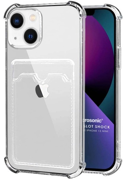 13 Mini Için Card Slot Kılıf Şeffaf [ 13 Mini ile Uyumlu Kılıf - Şeffaf]