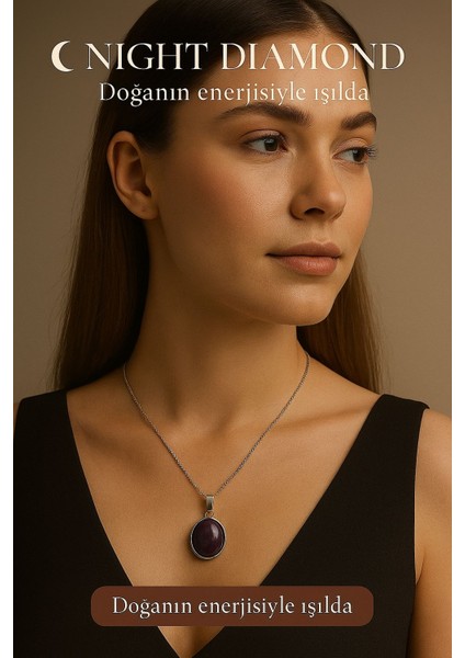 Kadın Kolye Ametis Doğal Taş Zincirli Kolye