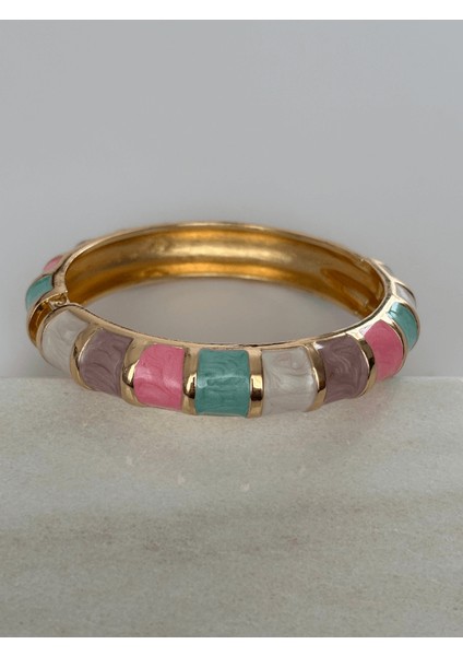 Rengarenk Şekilli Altın Detaylı Gold Kelepçe