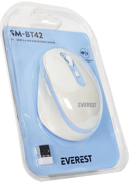 SM-BT42 USB Beyaz/mavi 3in1 Bluetooth ve 2.4ghz Şarj Edilebilir Kablosuz Mouse