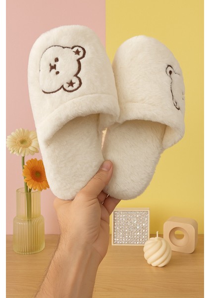 Momo Ayıcık Kadın Ev Terliği Günlük Rahat Kışlık Terlik