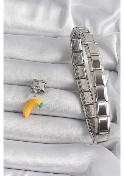 316L Çelik Gümüş Renk Sallantı Muz Model Nomination Charm - Lisinya fiyatları