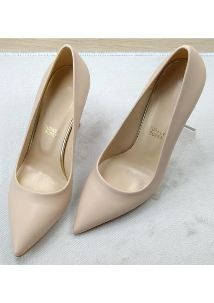 Kadın Stiletto Ayakkabı Ten Cilt 8.5 cm Topuk Boyu