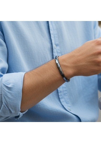 Hematit/ Düz Kesim/taşlı Erkek Bilekliği | Topraklanma ve Odaklanma Desteği – Şık ve Esnek Tasarım