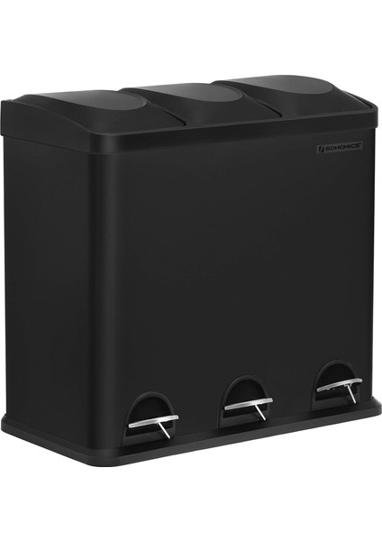 54 Litre Mutfak Çöp Kutusu Pedallı Çöp Kovası, 3 Bölmeli, Iç Kovalar ve Atık Ayırma Için 6 Etiket, Çöp Ayrıştırma Sistemi, Siyah LTB54B