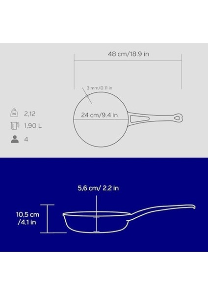 Metal Döküm Kızartma Tavası, Metal Saplı, 24 Cm, Mavi fiyatları