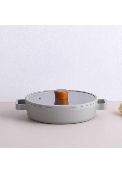 Fika Cam Kapaklı Alüminyum Sahan 22CM Gri