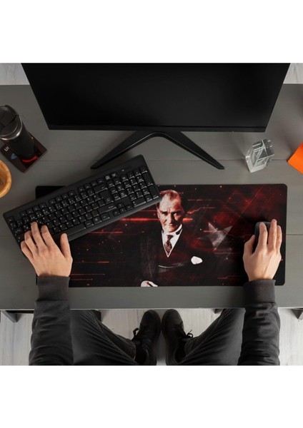 Atatürk Tasarımlı Ay Yıldız 70X30 Mousepad - Mouse Pad - Fare Altlığı