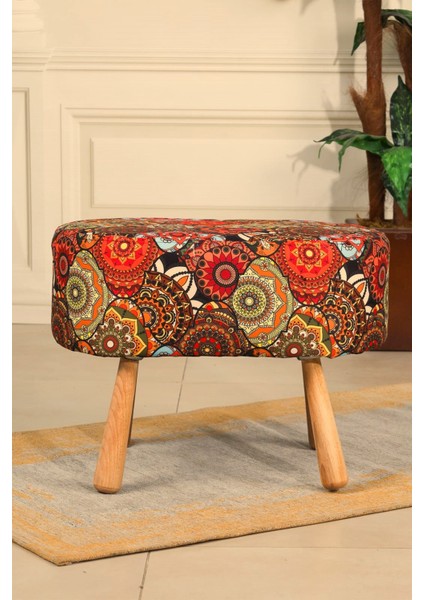 pufi dekoratif puf - renkli - etnik desenli - gürgen ayaklı - oval puf - çok amaçlı kullanım - modern bench fiyatları