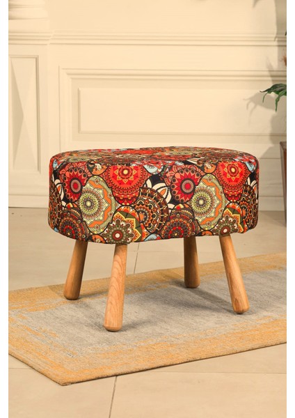 pufi dekoratif puf - renkli - etnik desenli - gürgen ayaklı - oval puf - çok amaçlı kullanım - modern bench modelleri
