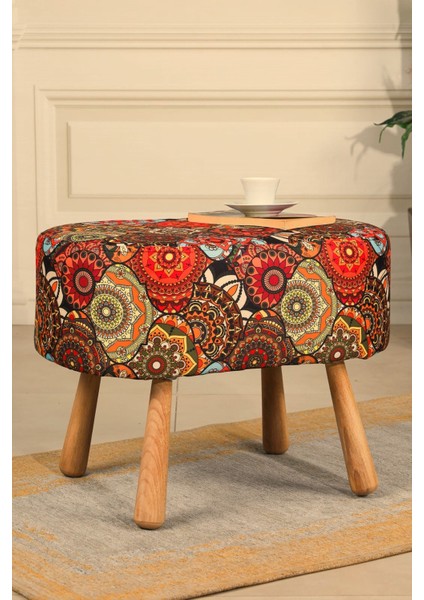 pufi dekoratif puf - renkli - etnik desenli - gürgen ayaklı - oval puf - çok amaçlı kullanım - modern bench fırsatları