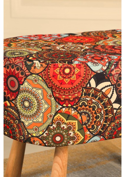 pufi dekoratif puf - renkli - etnik desenli - gürgen ayaklı - oval puf - çok amaçlı kullanım - modern bench indirimleri