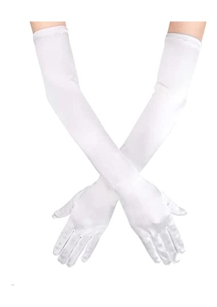 Beyaz Renk Dirseğe Kadar Uzun Kumaş Eldiven 40 cm fiyatları