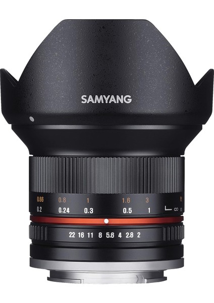 SY12M-E-BK 12 mm F2.0 E Kameralar Için Ultra Geniş Açılı Objektif, Siyah