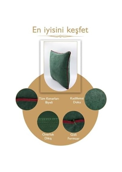 Renk Seçenekli Mürdüm Biyeli Yeşil Kırlent Kılıfı Dekoratif Düz Sade Panoroma Panbiy Yeşil Mürdüm 45X45 fiyatları