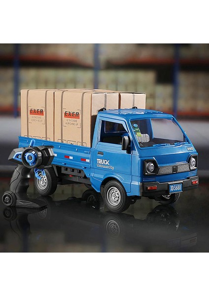 Uzaktan Kumandalı Sesli Işıklı Şarjlı Buhar Atan Kapıları Açılan Rc Kamyonet Yük Taşıma Aracı (Mavi)