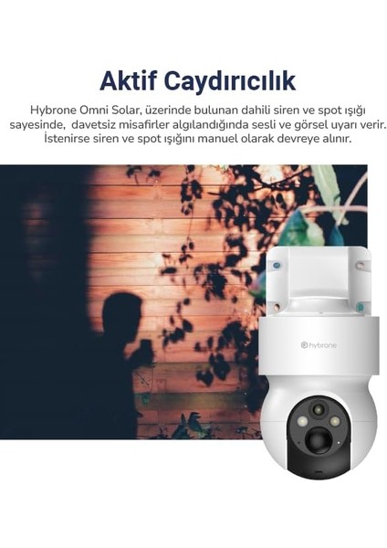 Omni Solar Dış Ortam Bataryalı ve Güneş Enerjili Wi-Fi Akıllı Kamera, Renkli Gece Görüşü, 360 Derece Görüntüleme, Insan Algılama, Siren fiyatları