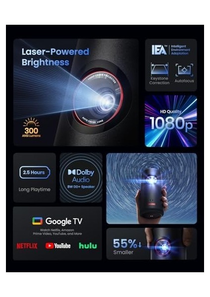 Capsule 3 Laser 1080P, Wifi ve &apos;lu Mini Akıllı Tv Projektörü, Dolby, Teknolojisi, Otomatik Odaklama, 120 Inç Resim, 2.5h Dahili Pil modelleri