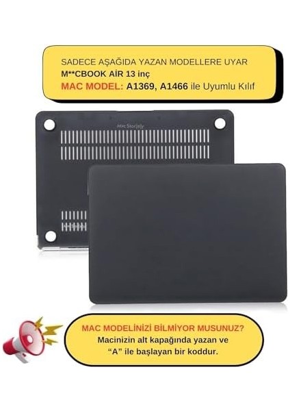 Air Kılıfı Air 13INÇ Mat (Eski Usb&apos;li Model 2010-2017) A1369 A1466 ile Uyumlu Siyah modelleri
