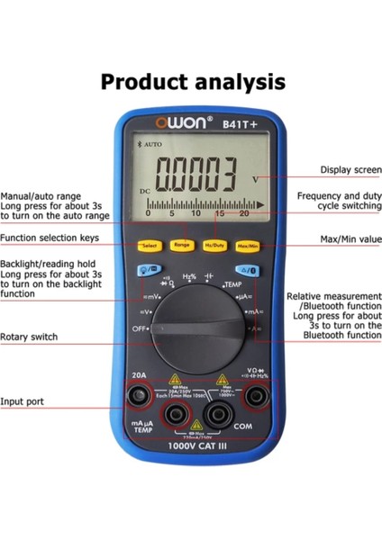 B41T+ El Tipi Multimetre True Rms Bluetooth 4 1/25 Digit indirimleri