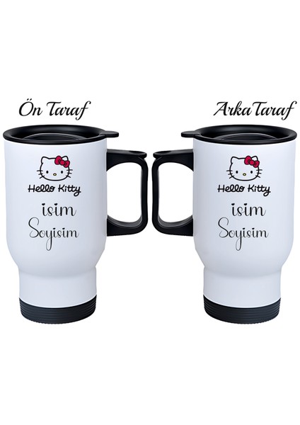 Kişiye Özel Kulplu Çelik Termos Bardak Kitty Temalı