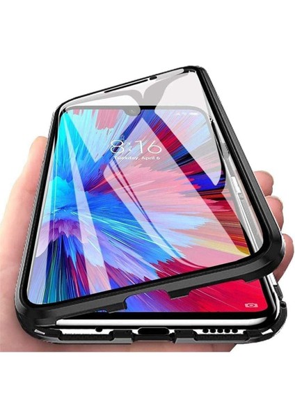 P20 Lite Uyumlu Önü ve Arkası Temperli Cam, Manyetik Adsorpsiyon Darbeye Dayanıklı Kapak, Metal Tampon Güçlü Mıknatıslar (Siyah, P20 Lite)