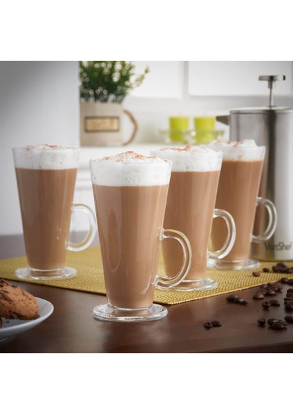 4 Adet Kulplu Bardağı Cam Kahve Bardağı 290 ml