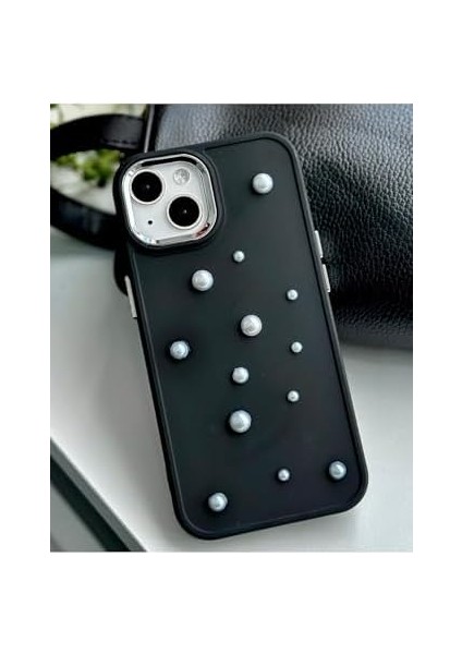 Aksesuar 13-14 ve 15 Uyumlu 3D Pearl Oyuncak Tasarımlı Esnek Silikon Kılıf - Siyahpearl modelleri