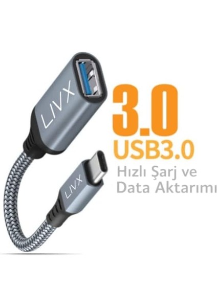 USB 3.0 To Type-C Çevirici Dönüştürücü 60W Hızlı Şarj Desteği 15 cm Kablolu Otg ile Uyumlu Gri Ottca-01 modelleri