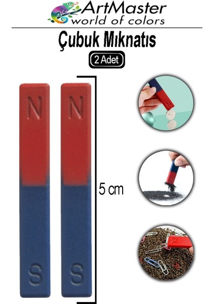 Çubuk Mıknatıs 2 Adet Deney Malzemesi Kırmızı Mavi Boyalı Okul Projeleri Için I Şekilli Manyetik Çubuk Mıknatıs