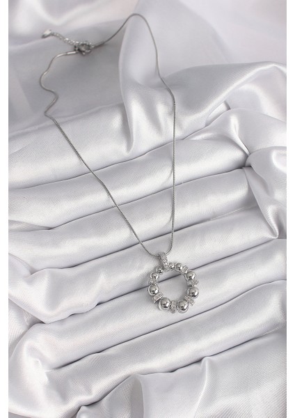 316L Çelik Gümüş Renk Zincir Zirkon Taş Detaylı Bombeli Halka Model Kadın Kolye - Lisinya fiyatları