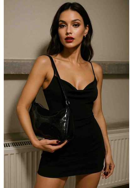 🖤 Gece Işıltılı Siyah Simli Omuz Çantası – Parlak ve Zarif Görünüm fiyatları