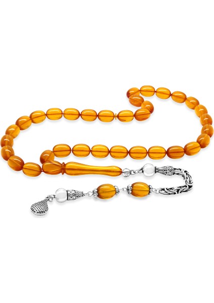925 Ayar Gümüş Kral Zincir Püsküllü Sülün Imame Beyzi Kesim Turuncu Katalin Tesbih