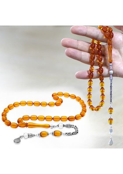 925 Ayar Gümüş Kral Zincir Püsküllü Sülün Imame Beyzi Kesim Turuncu Katalin Tesbih fiyatları