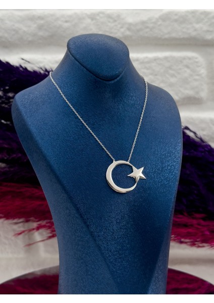 925 Ayar Gümüş Taşsız Tasarım Ayyıldız Modeli Trend Kadın Kolye fiyatları