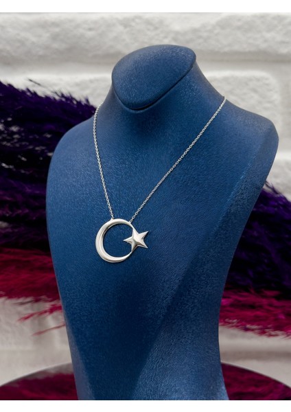 925 Ayar Gümüş Taşsız Tasarım Ayyıldız Modeli Trend Kadın Kolye modelleri