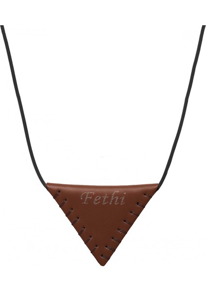 Siyah Ip Zincirli Isme Özel Yazılı Kahverengi Gerçek Deriden El Yapımı Erkek Cevşen Kolye