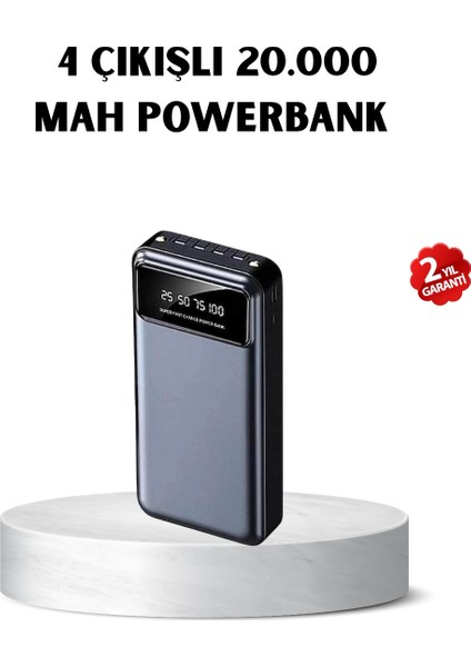 Techmrt Powerbank 20000 Mah Hızlı Şarjlı LED Fenerli ve 4 Portlu