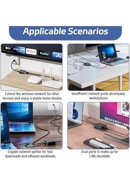 Splitter 1 Ila 2, Gigabit Ağ Bölücü, Lan Internet Bölücü, Bilgisayar, Anahtar, Yönlendirici, Adsl, Set Üstü Kutu, Tv (Aynı Anda Çalışıyor Için Laı Splitter) modelleri
