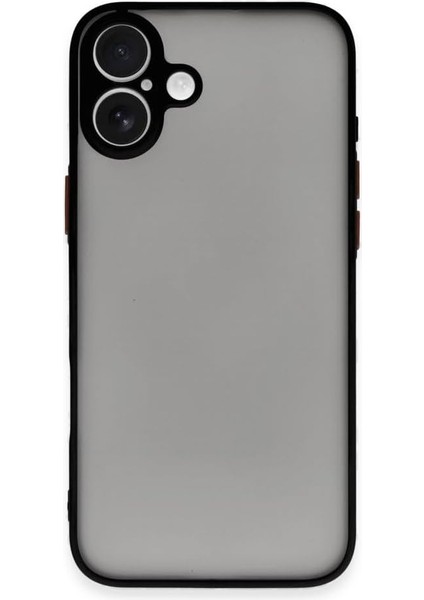 Aksesuar 16 ile Uyumlu Arka Kısmı Mat Şeffaf Yapıya Sahip Kenarları Silikon Tpu Malzemeden Üretilmiş Renkli Tuşlara Sahip Kamera Korumalı Transparan Kılıf (Siyah)