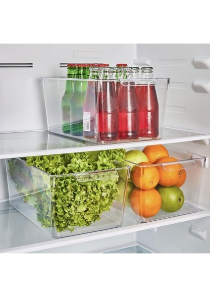 1 Adet Kırılmaz Ultra Dayanıklı Buzdolabı Düzenleyici Organizer Kutu Şeffaf - Dev Boy Kiler Organizeri (20CM*32,5CM*14CM)