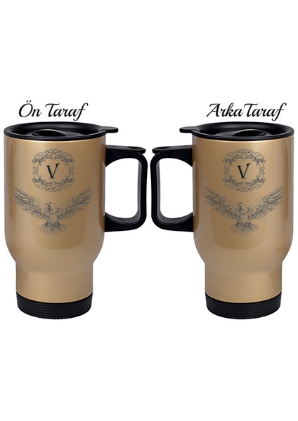 Kişiye Özel Kulplu Çelik Termos Bardak Kartal Temalı