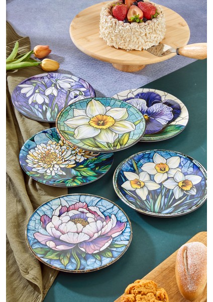 6’lı Çiçek Desenli Pasta Tabağı Seti fiyatları
