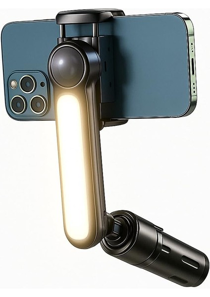 Akıllı Telefonlar Için Gimbal Stabilizator Kendinden Işıklı Ultra Hafif 360 Derece Dönebilen Başlık ve Katlanabilir Video Kaydı Için Sabitleyici L09