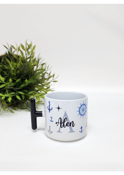 Isme Özel Kişiye Özel Gemiciye Hediye Gemi Çapa Baskılı Porselen T Kupa Bardak Latte Fincanı
