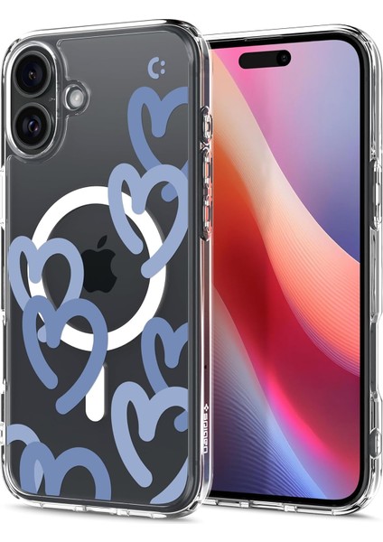 16 ile Uyumlu Ince Magsafe Kılıf Ultra Hybrid Sararma Karşıtı Duraclear Hava Kanalı Teknolojisi Askeri Sınıf Koruma Magfit Hearts Denim Tasarım Kapak - ACS08279