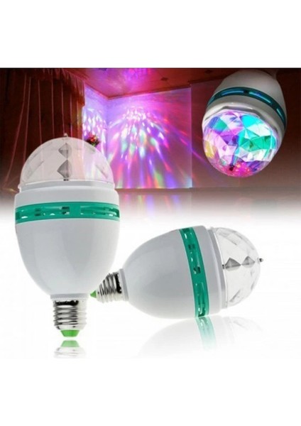 Disco Ampül Led Işıklı Döner Başlıklı Duy Hediyeli